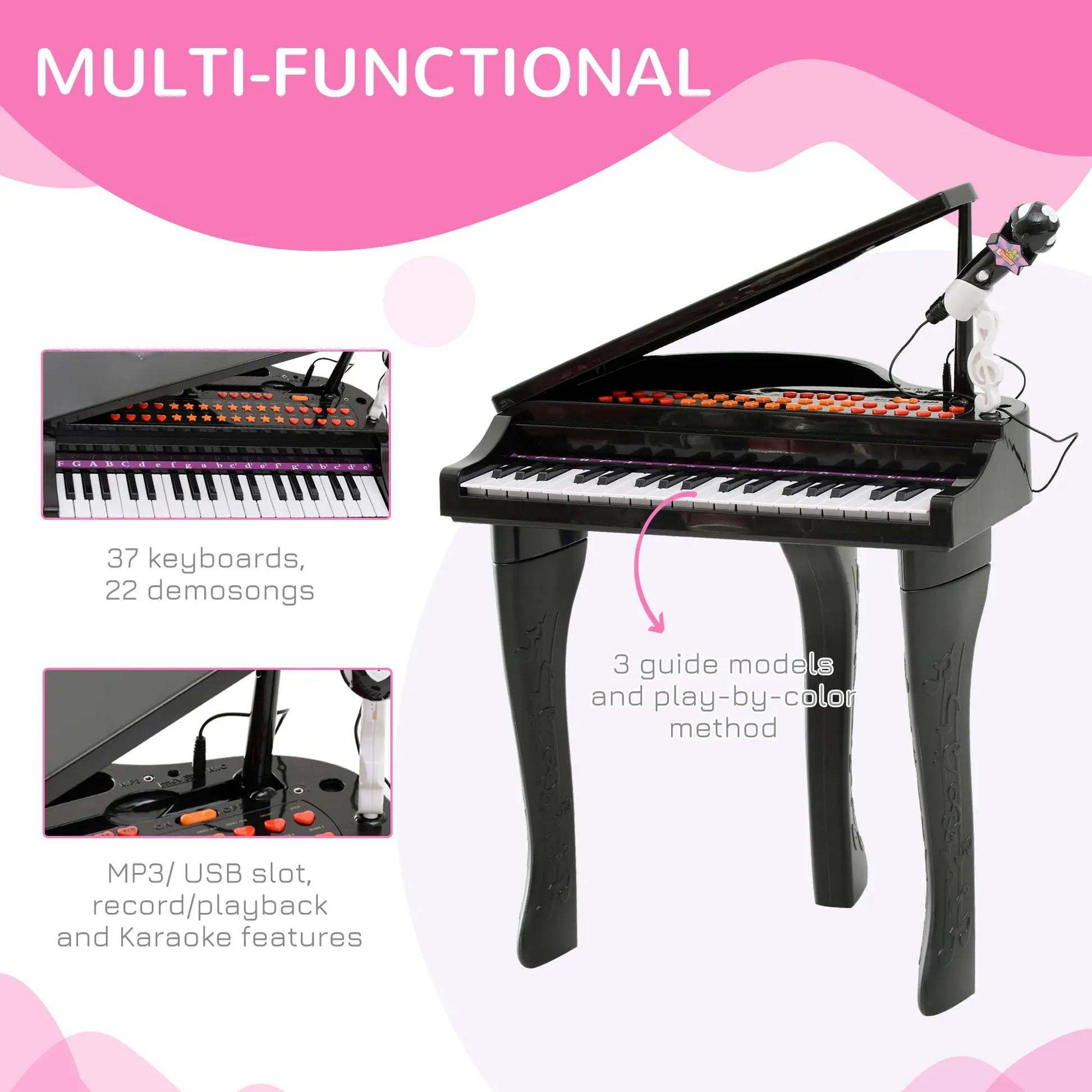 37 Key Mini Electronic Piano, Kids Musical Keyboard with Microphone, Black Electronic Musical Pianos at Gallery Canada