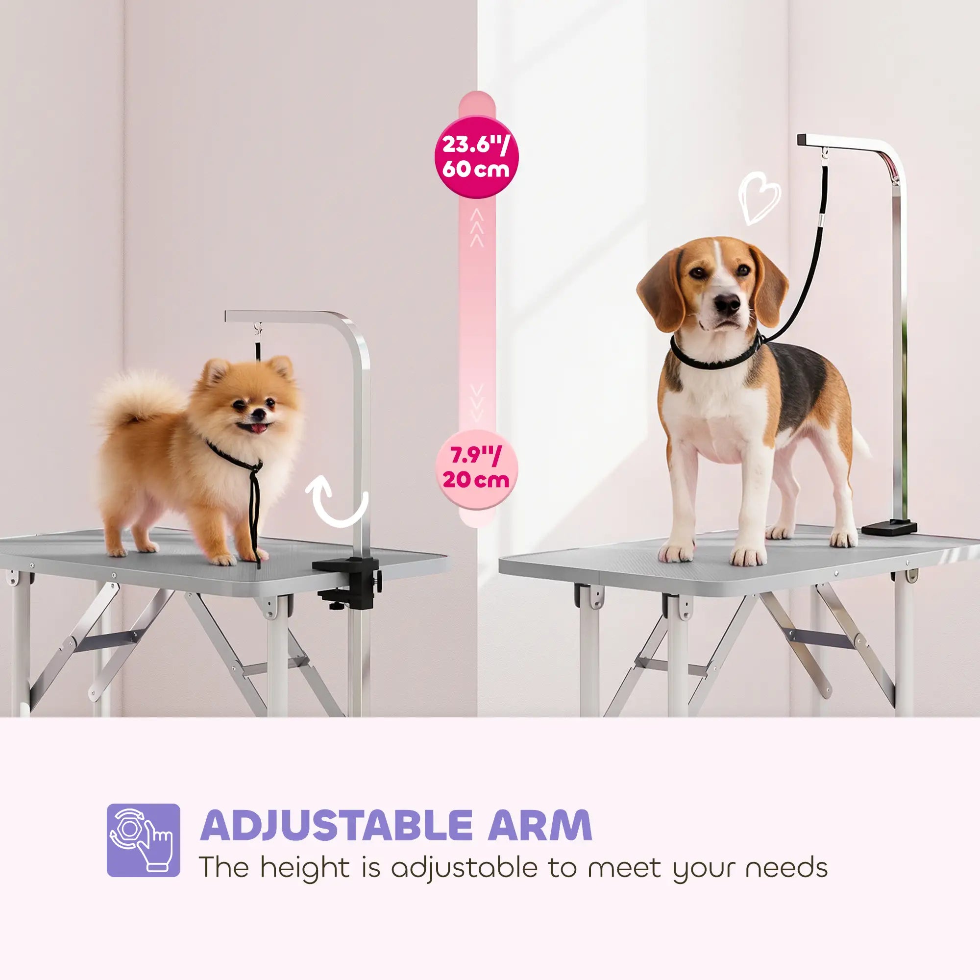 Foldable Pet Grooming Table, Adjustable Arm, Non-Slip Surface, Grey Dog Grooming Tables at Gallery Canada