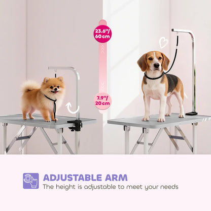 Foldable Pet Grooming Table, Adjustable Arm, Non-Slip Surface, Grey Dog Grooming Tables at Gallery Canada