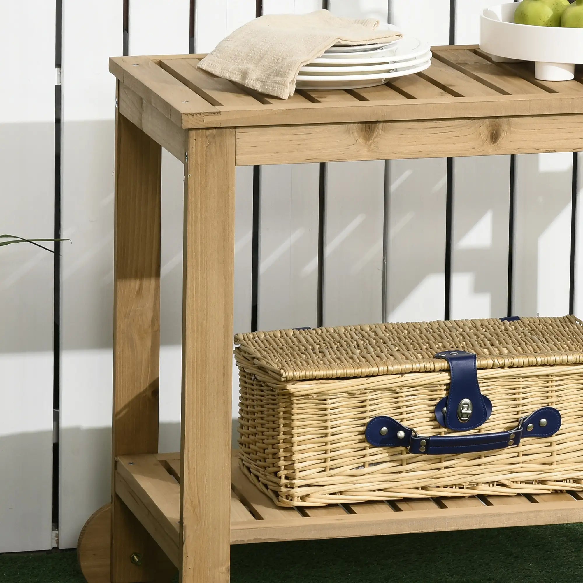 Outdoor Bar Cart, Wood Rolling Serving Cart, 2 Shelves, Wine Bottle Holders Cooler Boxes at Gallery Canada