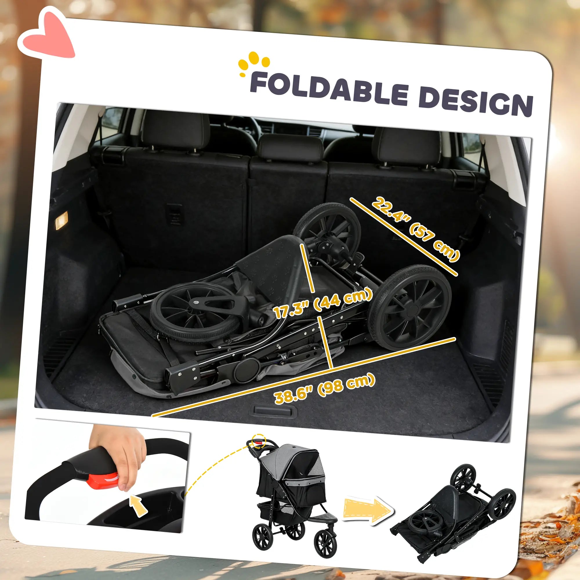 3 Wheel Folding Dog Stroller, Adjustable Canopy, Storage Brake, Mesh Window, for S&M Dogs, Grey Dog Bike Trailers & Strollers at Gallery Canada