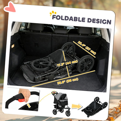 3 Wheel Folding Dog Stroller, Adjustable Canopy, Storage Brake, Mesh Window, for S&M Dogs, Grey Dog Bike Trailers & Strollers at Gallery Canada