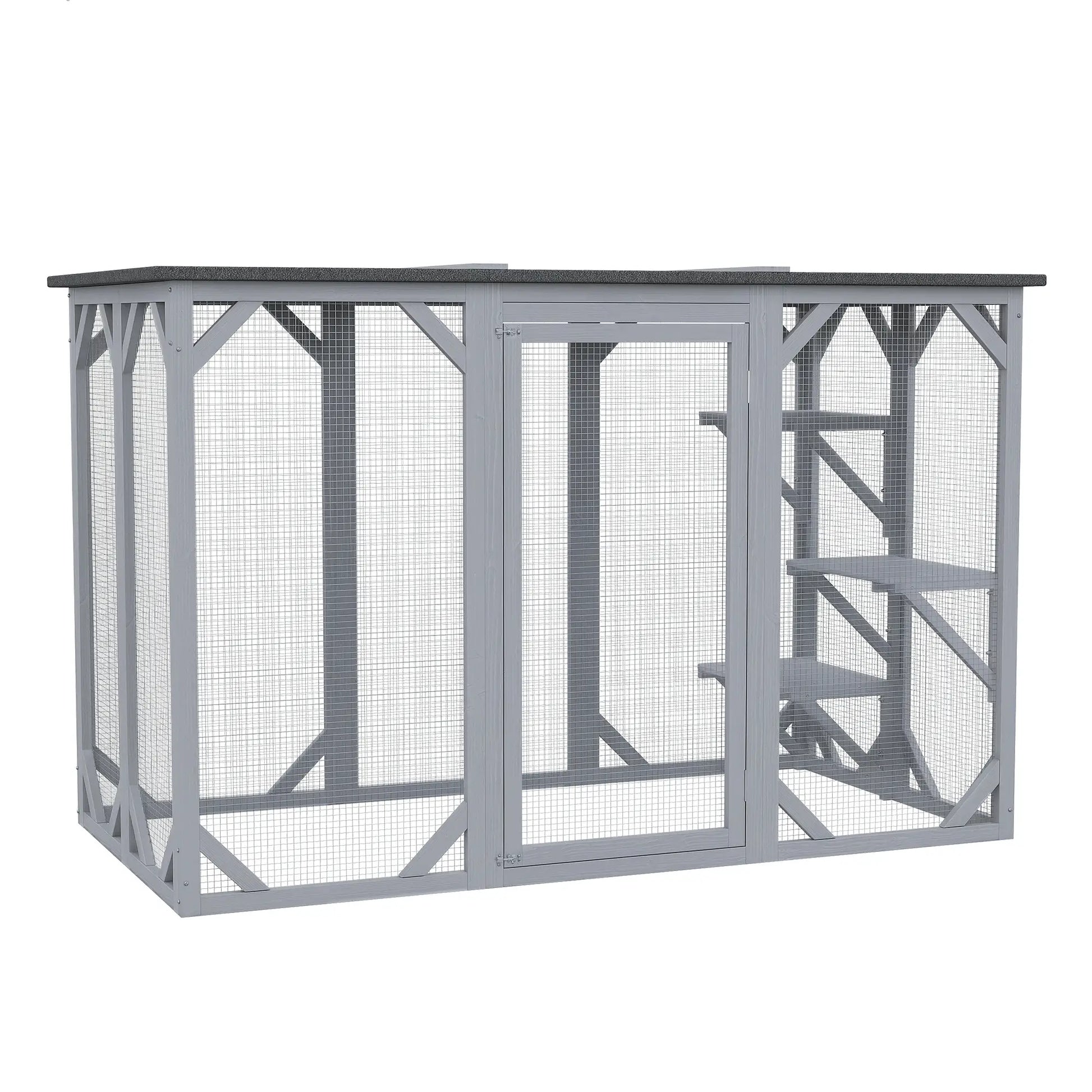 44.1" H Cat Cage, Indoor Outdoor Wooden Pet House, Small Animal Hutch, Grey Outdoor Cat Enclosures Grey at Gallery Canada