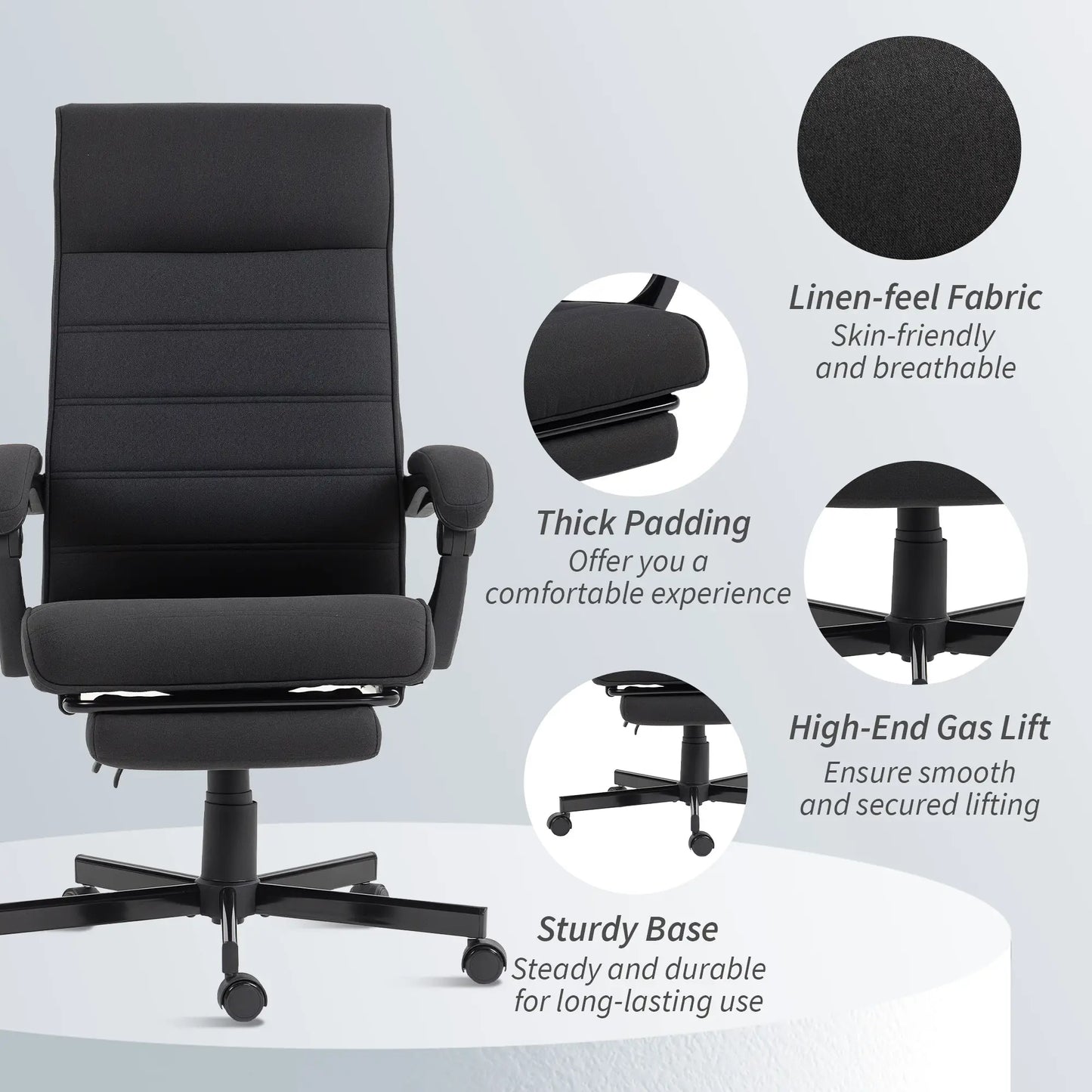 High Back Swivel Recliner Chair, Adjustable Height, Footrest, Armrest, Black Office Chairs at Gallery Canada