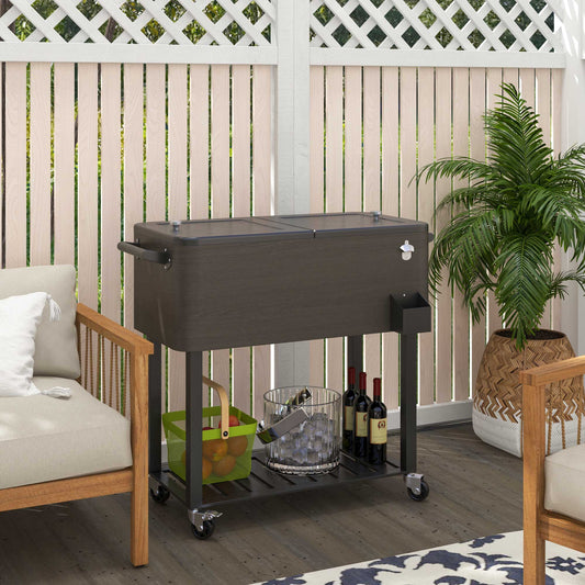 Outdoor Beverage Cooler Bar Cart, 67-Qt Patio Cooler Cart Rolling Ice Chest with Shelf, Bottle Opener and Wheels, Grey - Gallery Canada