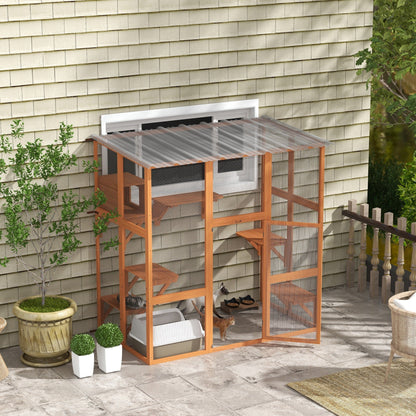 Outdoor Cat Enclosure Window Box with Weatherproof Roof, Bridge, Resting Box, Platforms, for 2 Kittens, Orange at Gallery Canada