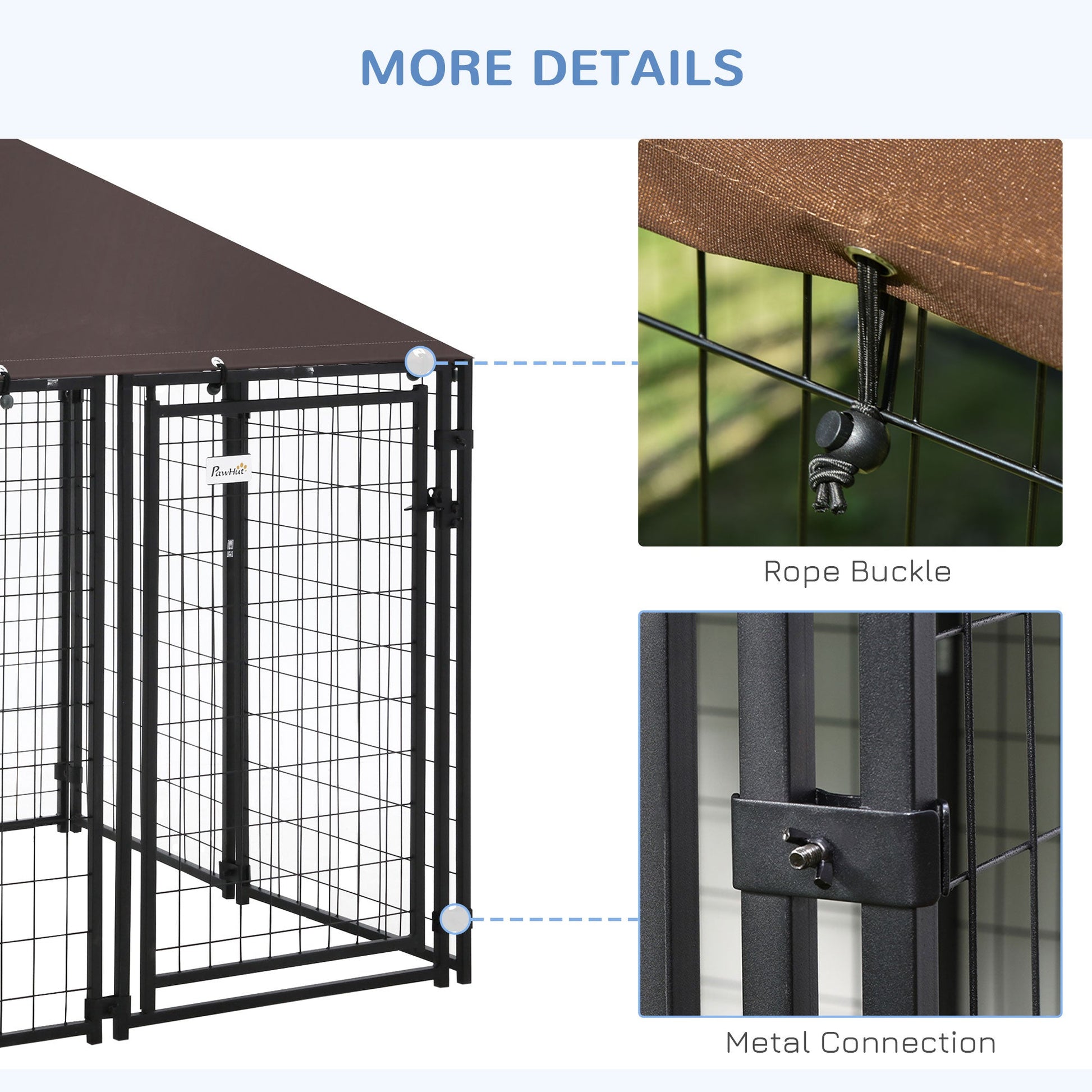 Outdoor Dog Kennel, Welded Wire Steel Fence, Lockable Pet Playpen Crate, with Water-, UV-Resistant Canopy Top, Door, 4.6ft x 4.6ft x 5ft, Black - Gallery Canada