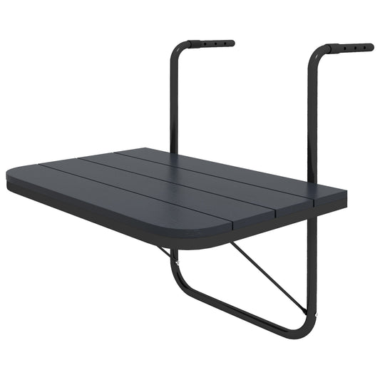 Outdoor Hanging Table, Adjustable Balcony Railing Table, Aluminum Mounting Wall Desk Rack, Foldable Outdoor Flower Stand Serving Table Rectangle, Black - Gallery Canada