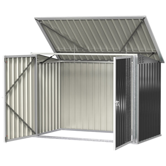Outdoor Metal Storage Shed Garden Garbage Can Organizer with Double Door and Vents for 2 Trash Cans, Dark Grey - Gallery Canada