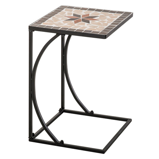 Outdoor Mosaic Side Accent Table Indoor Coffee End Table C Shape Frame Patio Plant Stand for Garden Pool - Gallery Canada