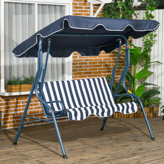 Outdoor Porch Swing with Adjustable Canopy, 3-Seater Patio Swing Chair with Cushion, Blue - Gallery Canada
