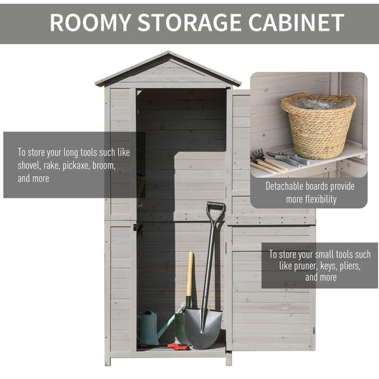 Outdoor Wooden Garden Shed, 4 Tiers Tool Shed Kit with 3 Shelves for Garden and Patio, 36"x25"x79", Light Grey - Gallery Canada