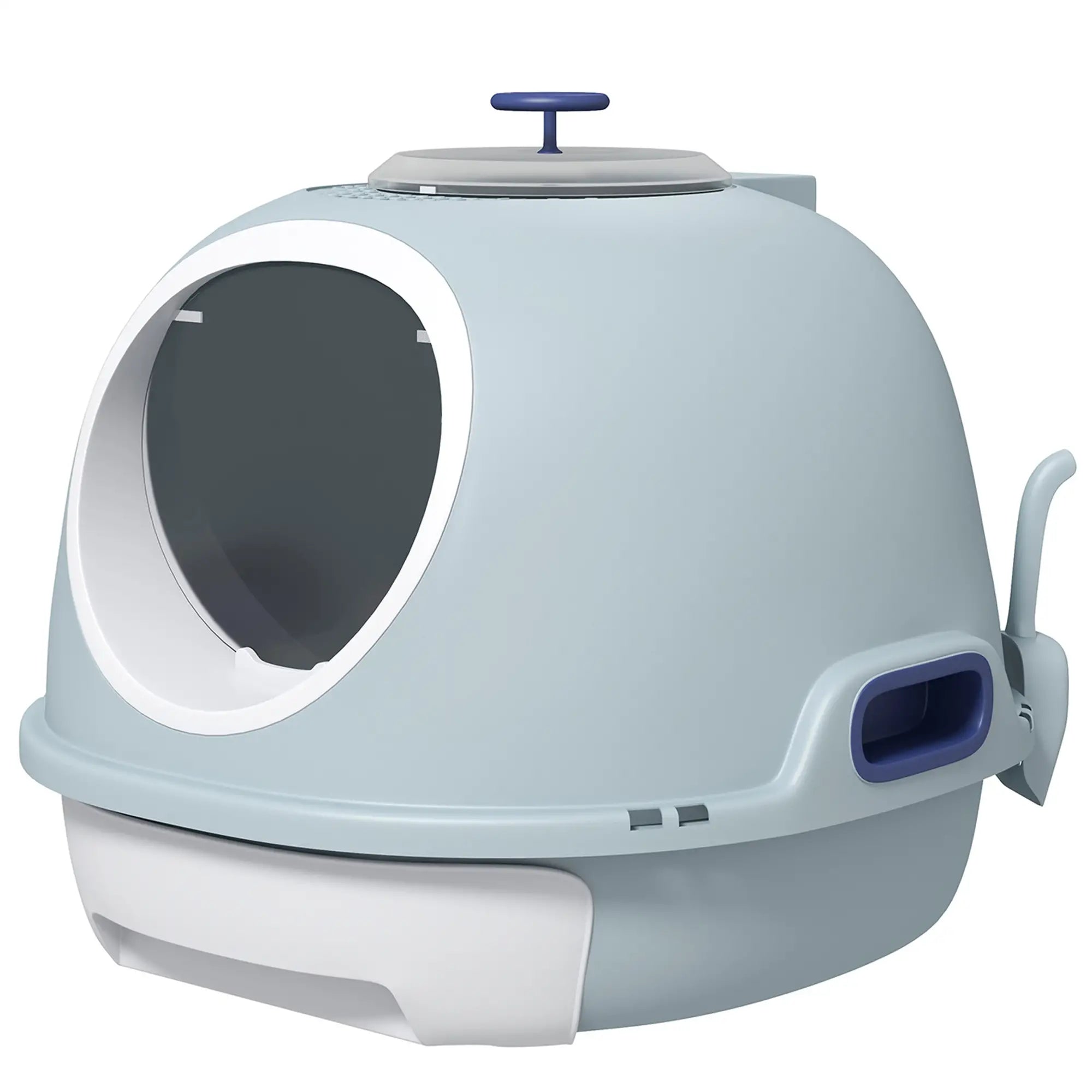 Covered Cat Litter Box with Lid, Scoop, Enclosed Drawer, Skylight, Blue Cat Litter Box Enclosures Blue at Gallery Canada
