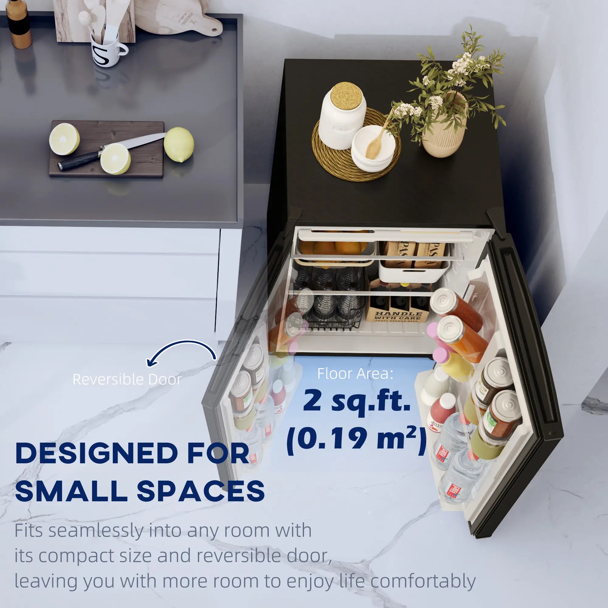 4.5 Cu Ft Mini Fridge with Freezer, Wheels, Adjustable Thermostat, Black Small Kitchen Appliances at Gallery Canada