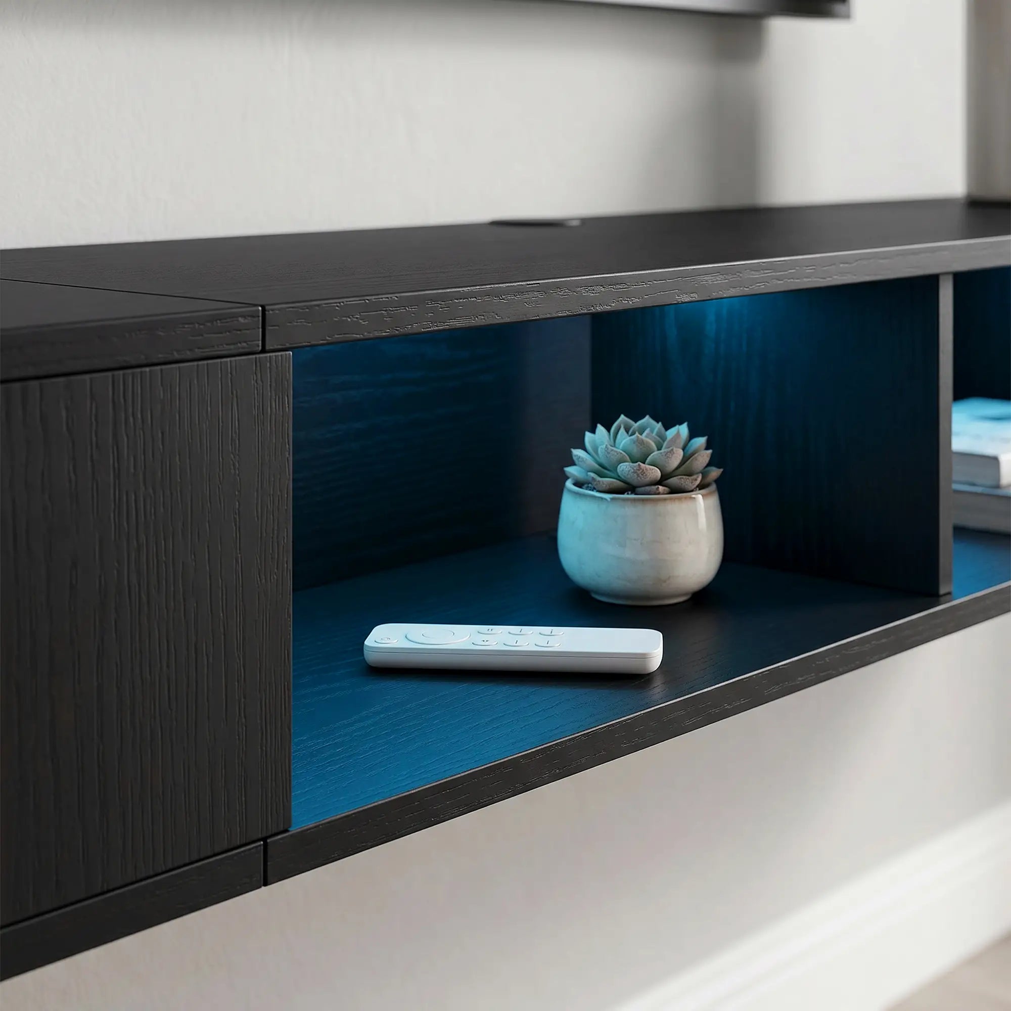 TV Stand with RGB LED Lights, Entertainment Center with Open Shelves for 75 Inch TV, Black Wood Grain TV Stands at Gallery Canada