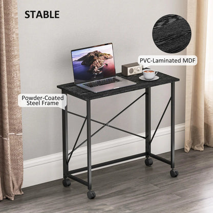 31.5" Folding Desk With Wheels, Black Wood Effect, Black Writing Desks at Gallery Canada
