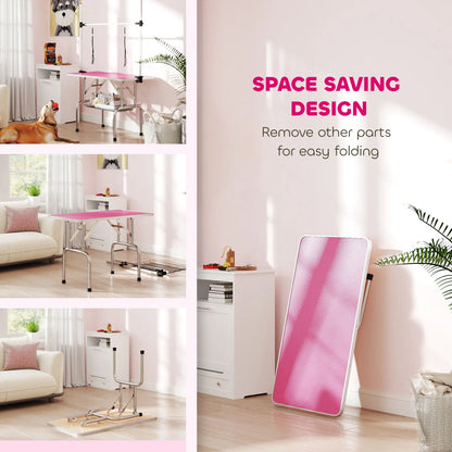 Adjustable Dog Grooming Table with 2 Safety Slings, Storage Basket, Pink Dog Grooming Tables at Gallery Canada