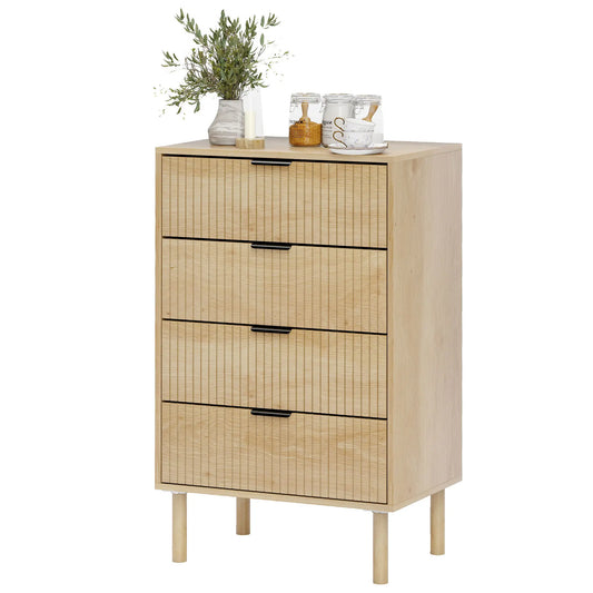 4 Drawer Dresser, Fluted Panels, Solid Wood Legs, Oak