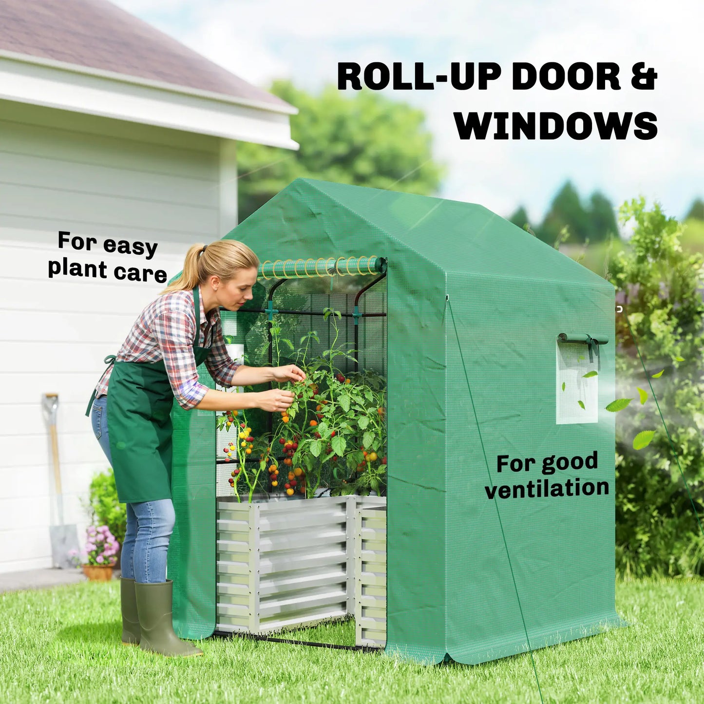 Greenhouse With Raised Garden Bed, Galvanized Metal Planter Box, 56" x 56" x 75", Green Portable Greenhouses at Gallery Canada