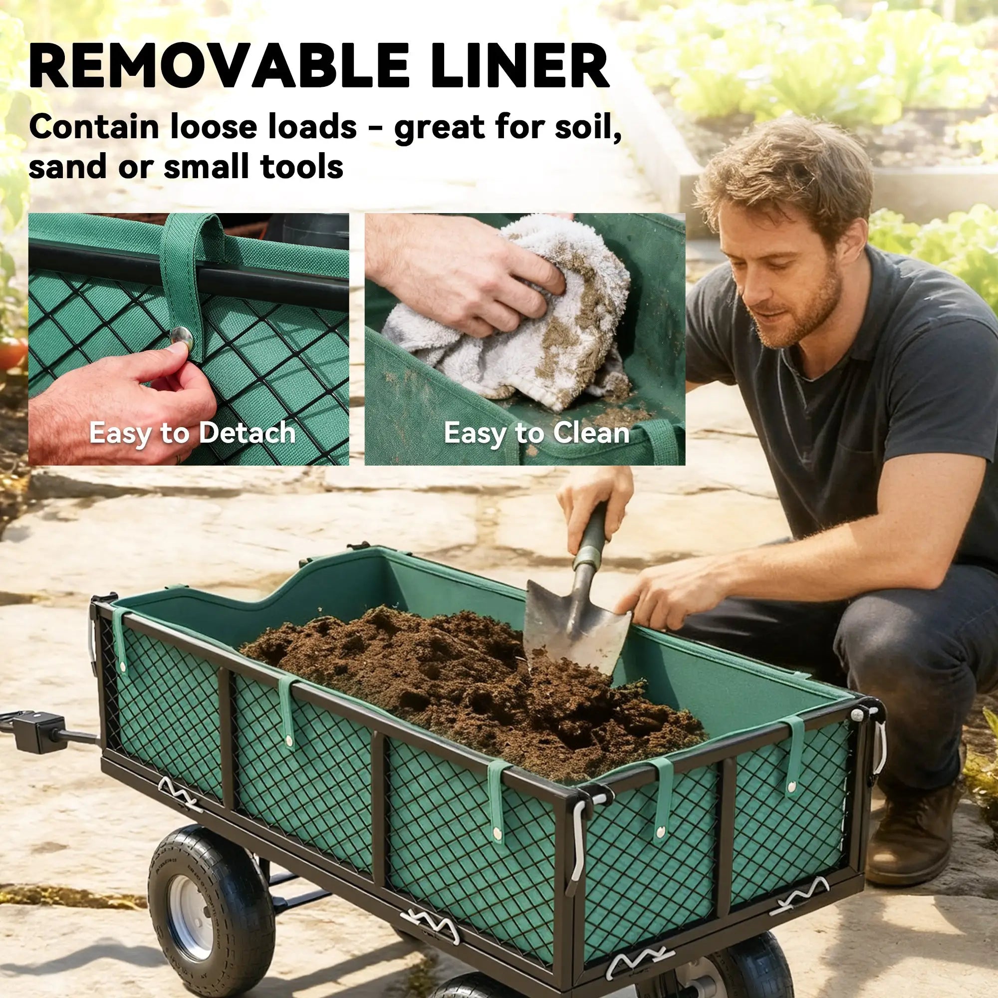 Steel Garden Cart, Removable Liner, Quick-Release Sides, 10