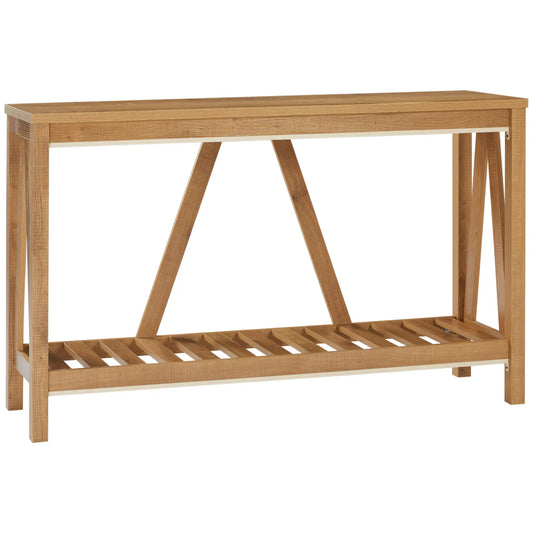Farmhouse Console Table with Storage Shelf, Rustic Sofa Table, Brown Console Tables Brown at Gallery Canada