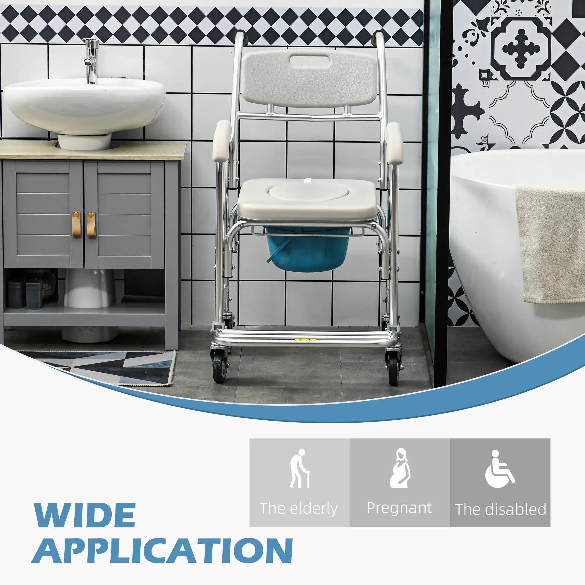 3-in-1 Shower Commode Wheelchair, Padded Seat, Elderly Disabled Transport Chair Bath Chairs at Gallery Canada