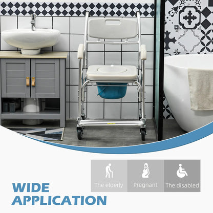 3-in-1 Shower Commode Wheelchair, Padded Seat, Elderly Disabled Transport Chair Bath Chairs at Gallery Canada