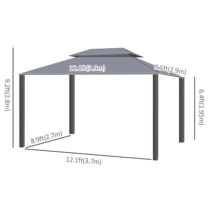 13' x 10' Patio Gazebo, 2-Tier Polyester Roof, Vented Mesh Sidewall, Aluminum Frame, Grey Gazebos at Gallery Canada