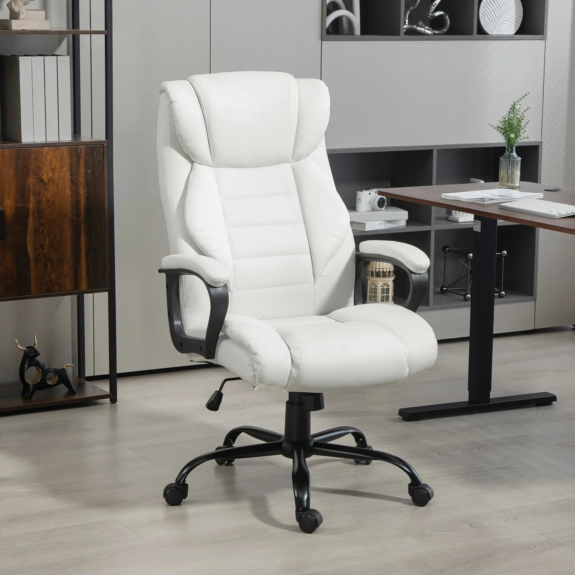 Massage Office Chair, High Back Executive, 6-Point Vibration, Adjustable Height, White Massage Chairs at Gallery Canada