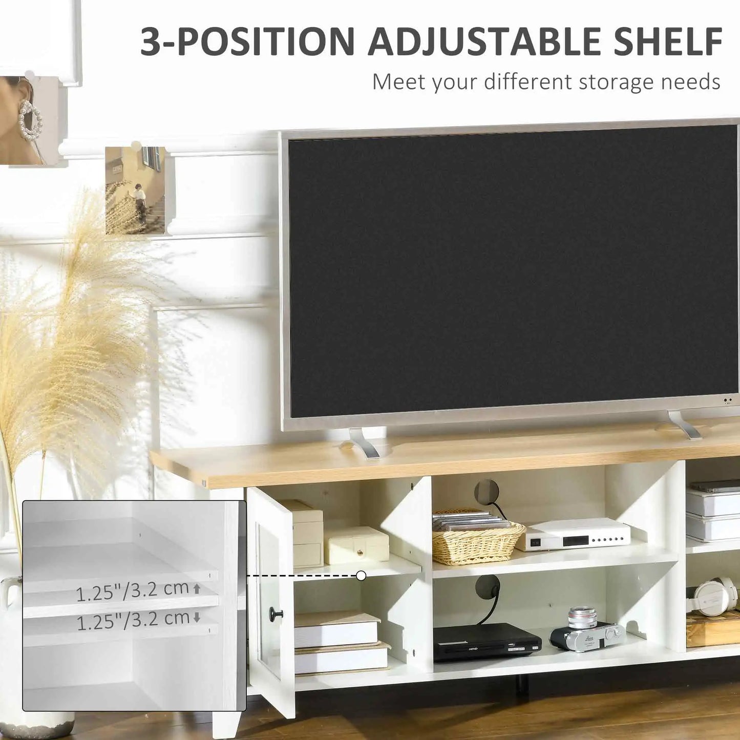 Fireplace TV Stand for 60 Inch TVs, Wood Cabinet with Storage, Oak, White TV Stands at Gallery Canada