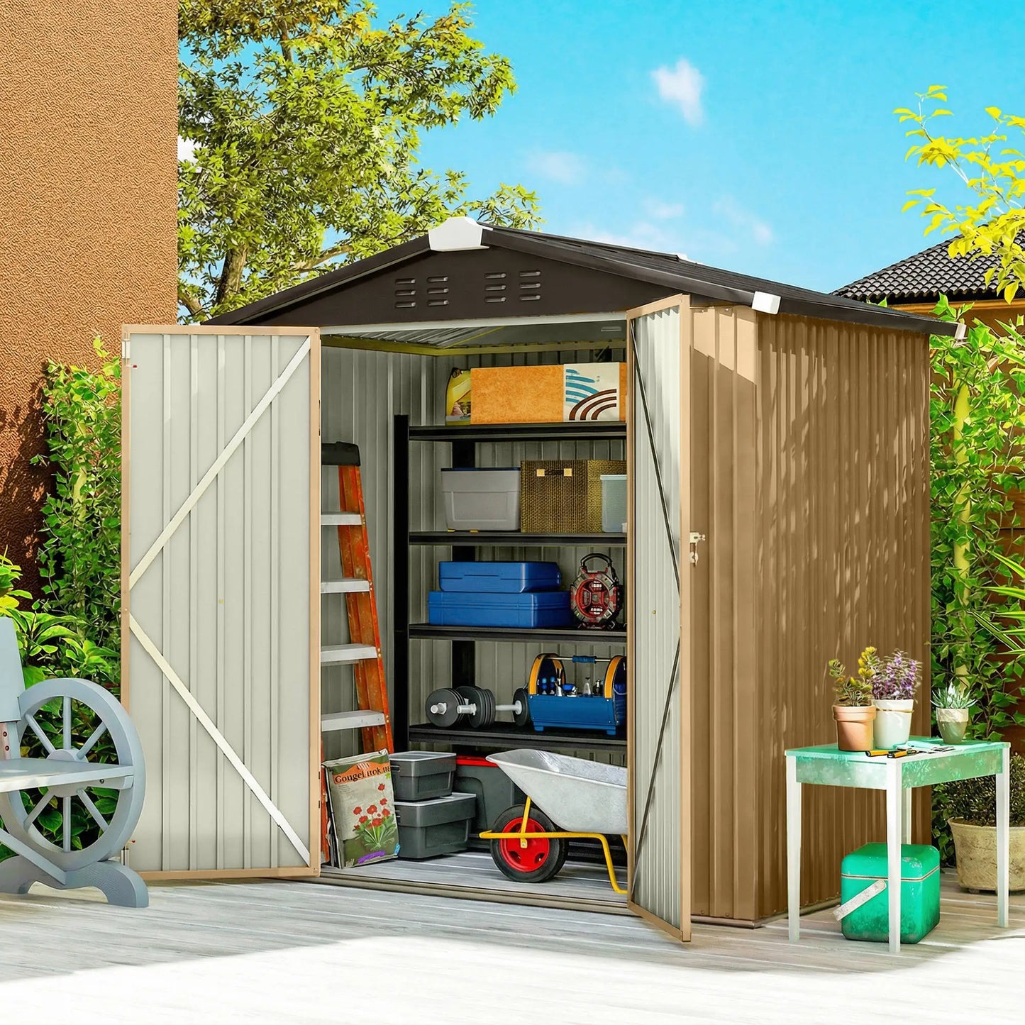 6.5' x 4' Outdoor Storage Shed, Metal Garden Shed, Yellow Sheds at Gallery Canada