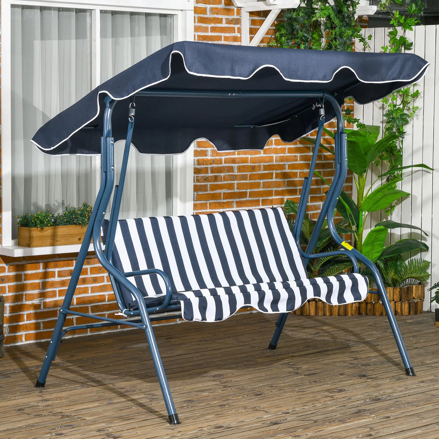 Outdoor Porch Swing, Adjustable Canopy, 3-Seater with Cushion, Blue Patio Swings with Stand at Gallery Canada