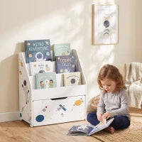 Bibliothèque pour enfants à 3 niveaux, tiroir mobile, de 3 à 8 ans, blanc