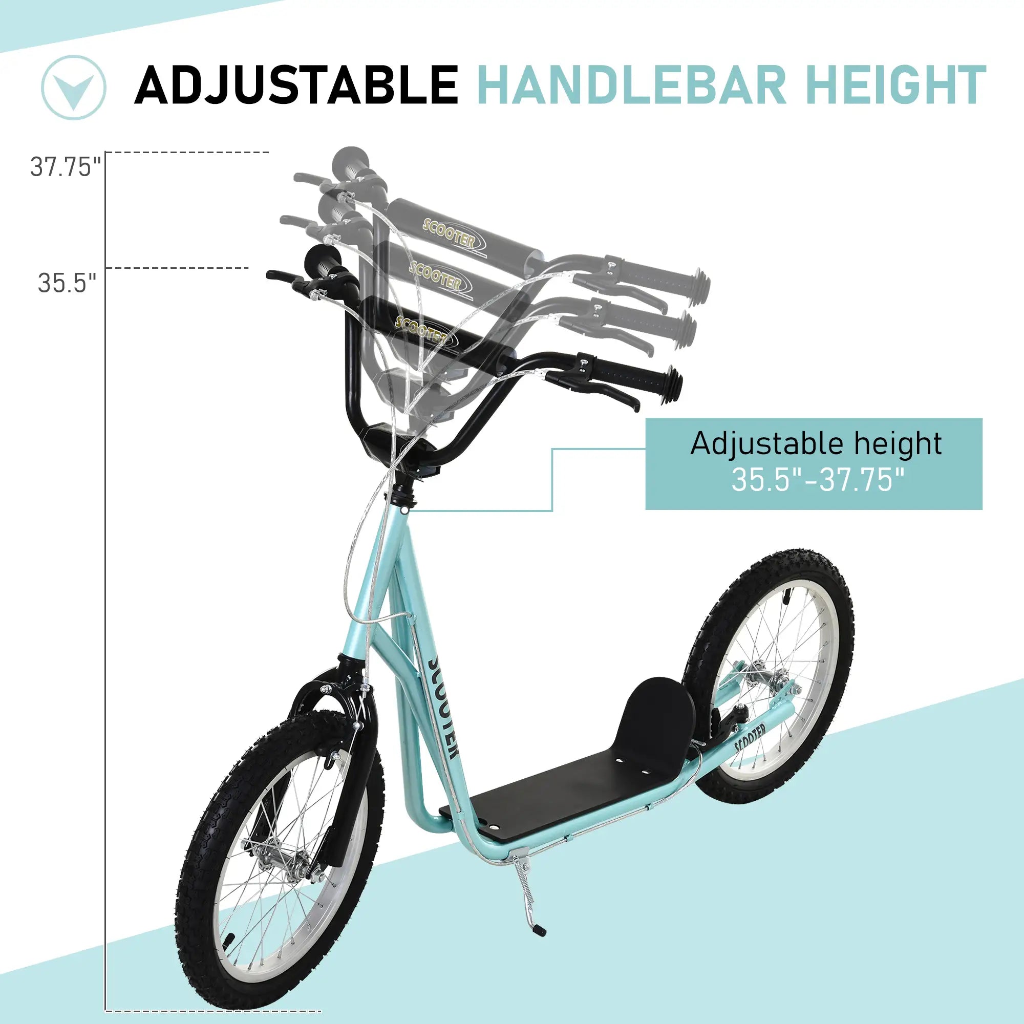 Kids Kick Scooter, 5+ Years, 16'' Inflatable Wheel, Dual Brakes, Blue Scooters at Gallery Canada