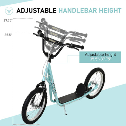 Kids Kick Scooter, 5+ Years, 16'' Inflatable Wheel, Dual Brakes, Blue Scooters at Gallery Canada