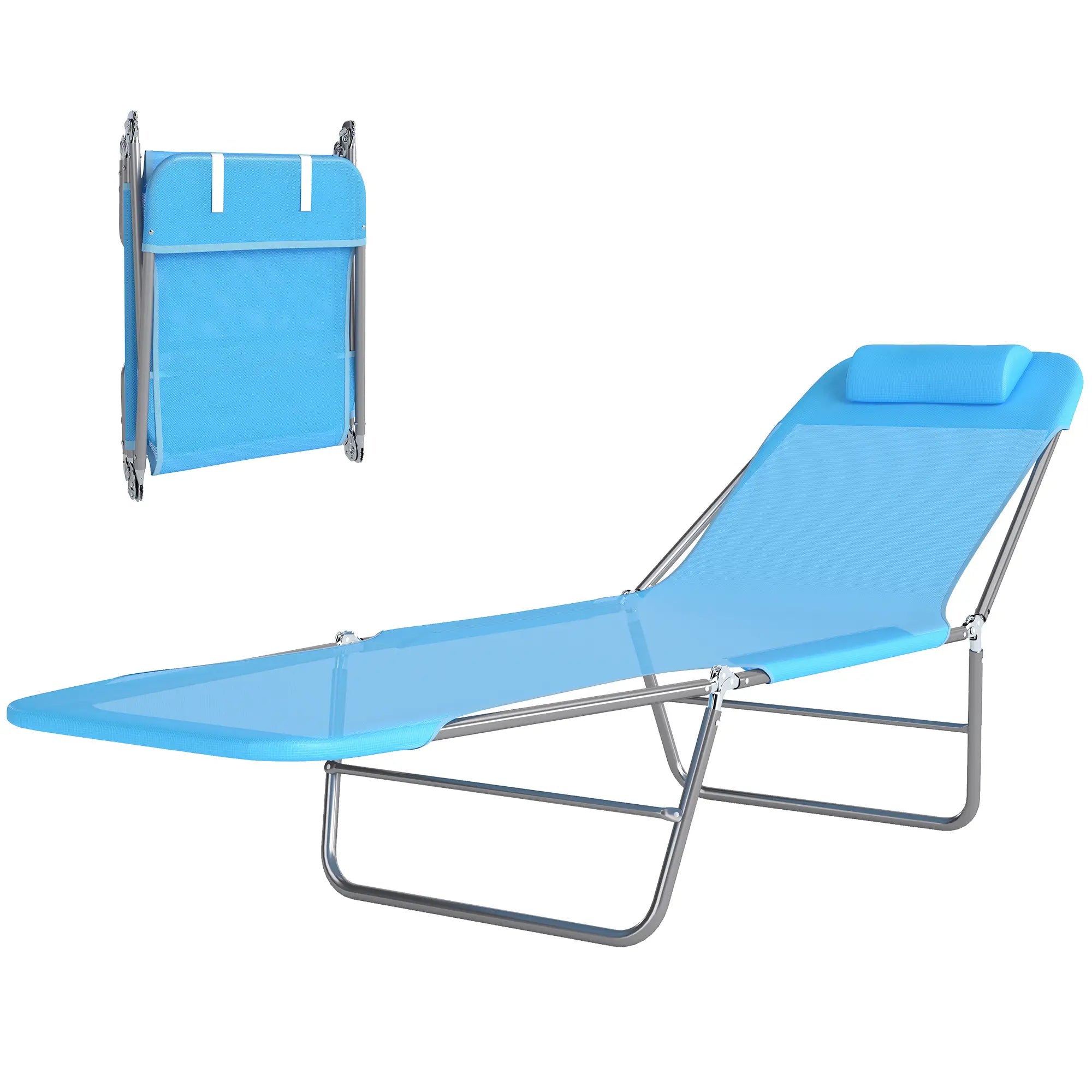 Portable Adjustable Reclining Lounge Chair, Folding Chaise, Blue Lounger Chairs at Gallery Canada