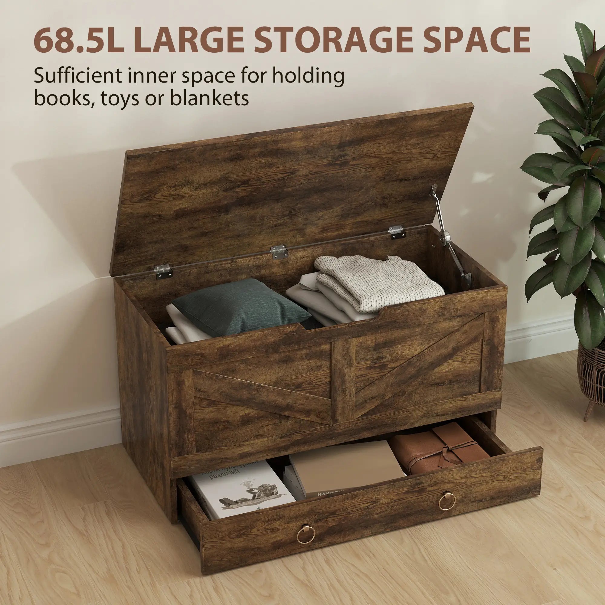 31.5 Inches Storage Chest, Wooden Box, Rustic Brown, Brown Storage Cabinets at Gallery Canada
