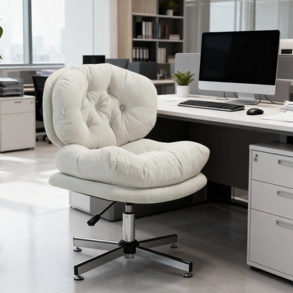 Computer Desk Chair, Armless Office Chair with Wide Padded Seat and Adjustable Height, Cream White Task Chairs at Gallery Canada