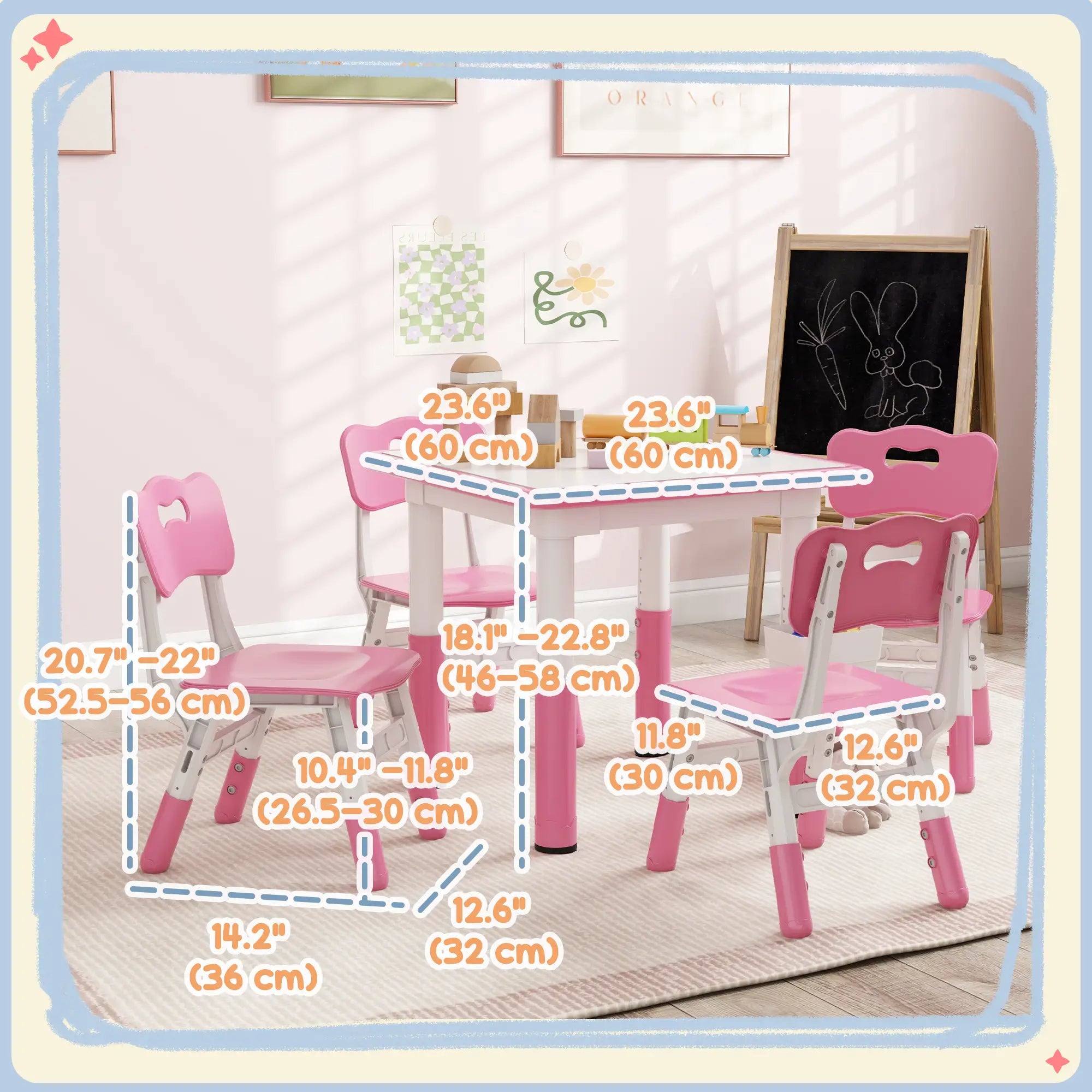 5 Pc Toddler Table and Chair Set, Adjustable Height, Pink Kids Table Sets at Gallery Canada