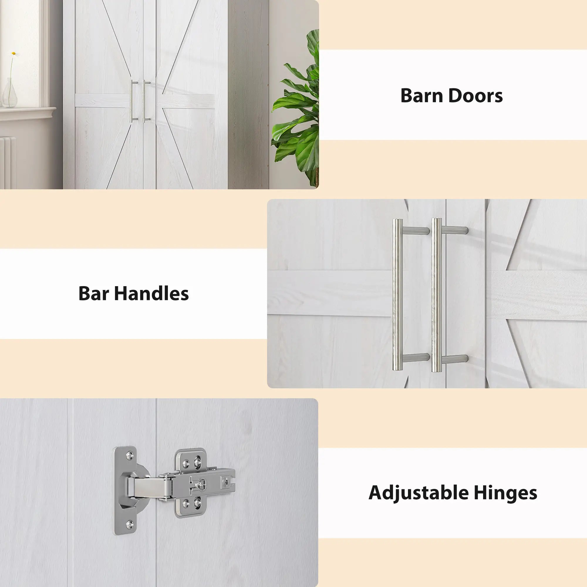 Farmhouse Armoire Wardrobe, 2 Barn Doors, White Wood Effect, White Clothing Storage at Gallery Canada
