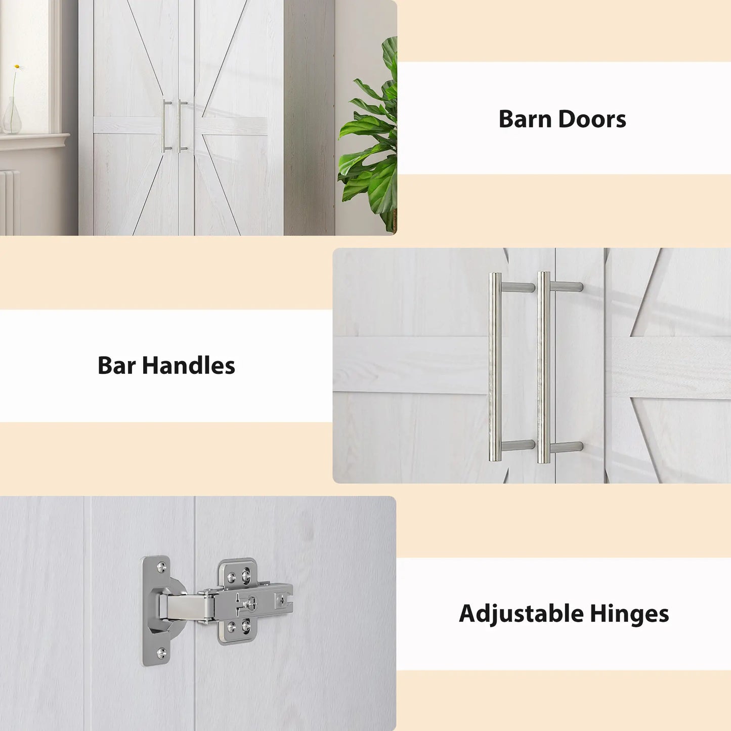 Farmhouse Armoire Wardrobe, 2 Barn Doors, White Wood Effect, White Clothing Storage at Gallery Canada