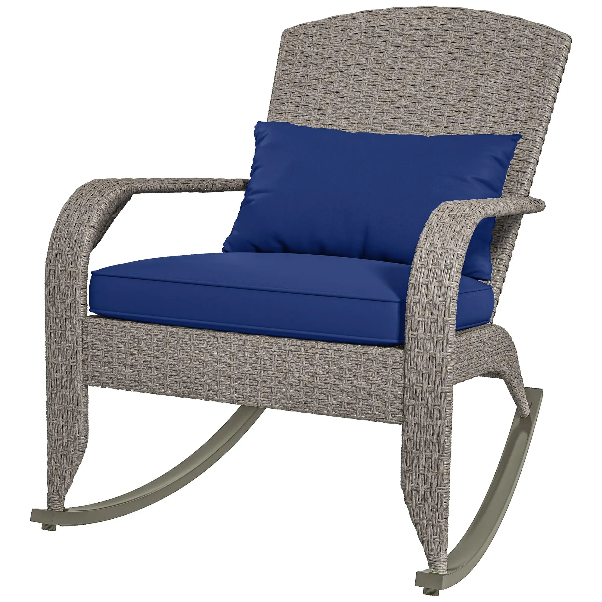 Outdoor Wicker Rocking Chair With Cushion, Dark Blue Patio Chairs Dark Blue, Grey at Gallery Canada