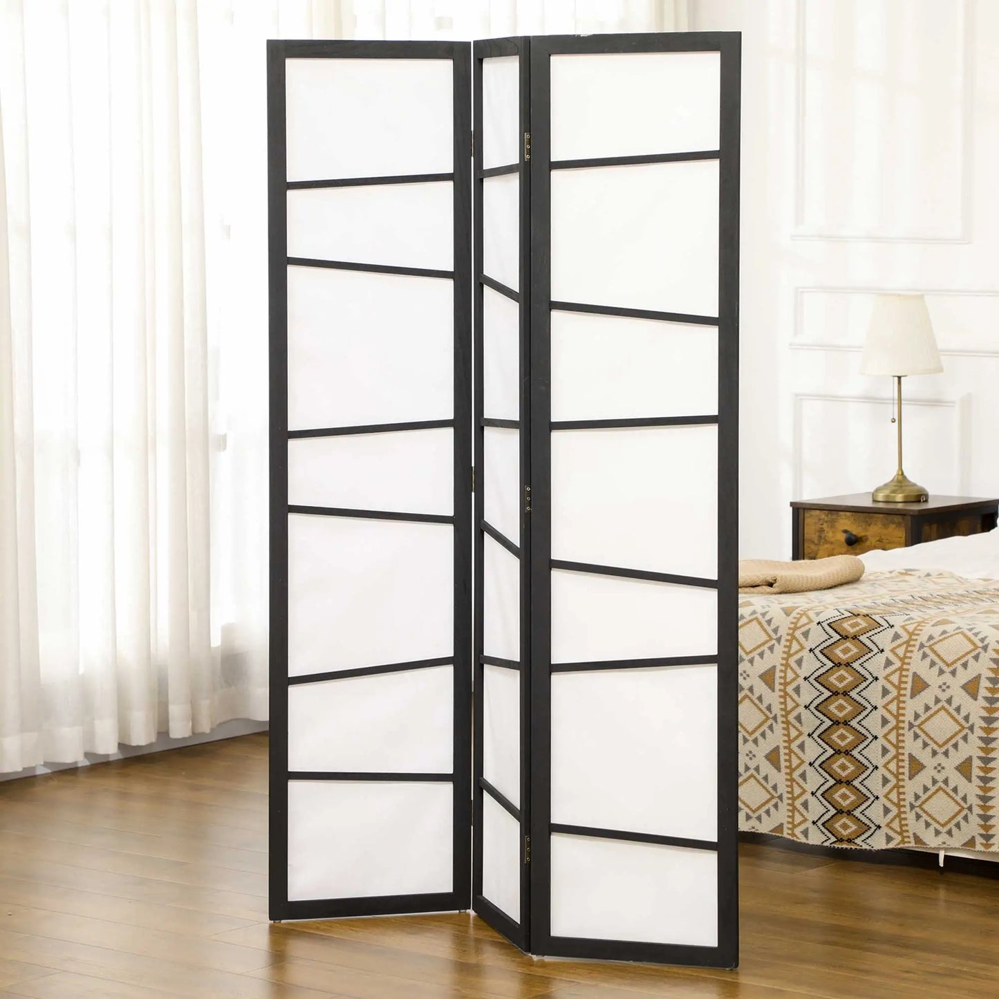 5.6ft Folding Room Divider, 3 Panel Wood Frame, White Room Dividers at Gallery Canada