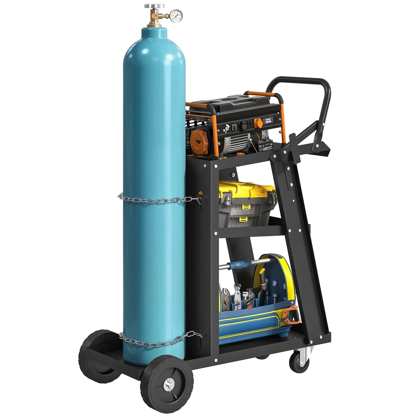 Welding Utility Cart 3-Tier Heavy Duty Rolling Tool Cart with Gas Cylinder Holder Black Tool Organizers Black at Gallery Canada