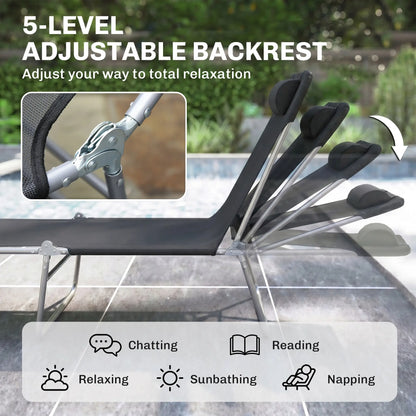 Portable Adjustable Reclining Lounge Chair, Folding Chaise, Black Lounger Chairs at Gallery Canada