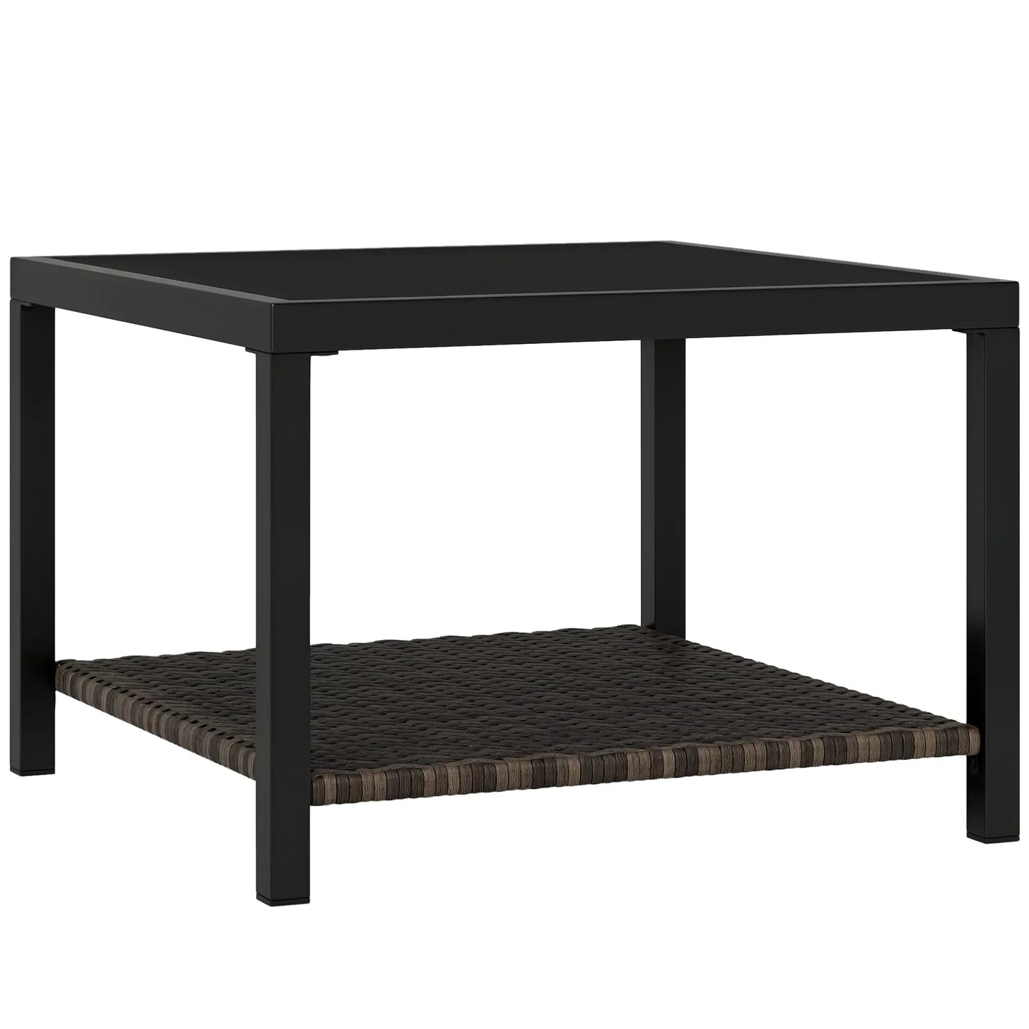 23.6" Rattan End Table, Outdoor Coffee Table, Tempered Glass Top, Black Patio Side Tables at Gallery Canada
