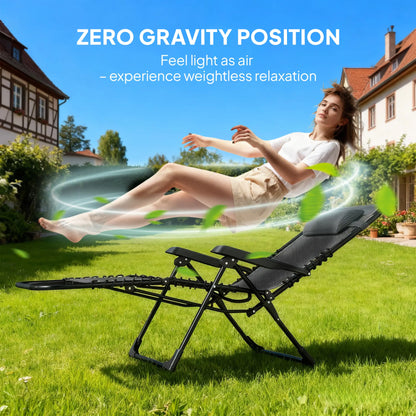 Folding Zero Gravity Chair, 5-Position Adjustable Outdoor Recliner, Black Lounger Chairs at Gallery Canada
