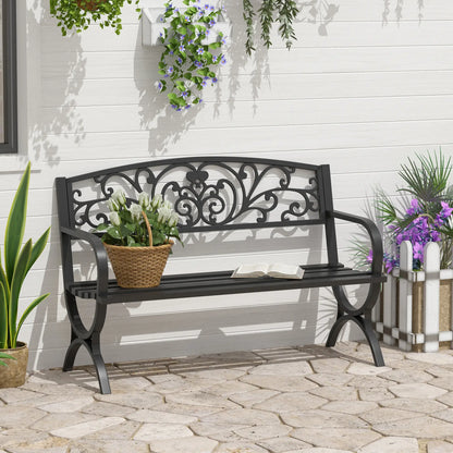 50" 2-Seater Garden Bench, Cast Iron Loveseat, Black Outdoor Benches Black at Gallery Canada