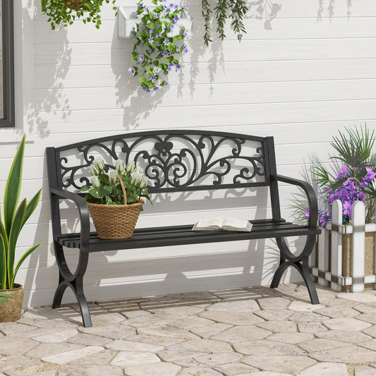 50" 2-Seater Garden Bench, Cast Iron Loveseat, Black Outdoor Benches Black at Gallery Canada