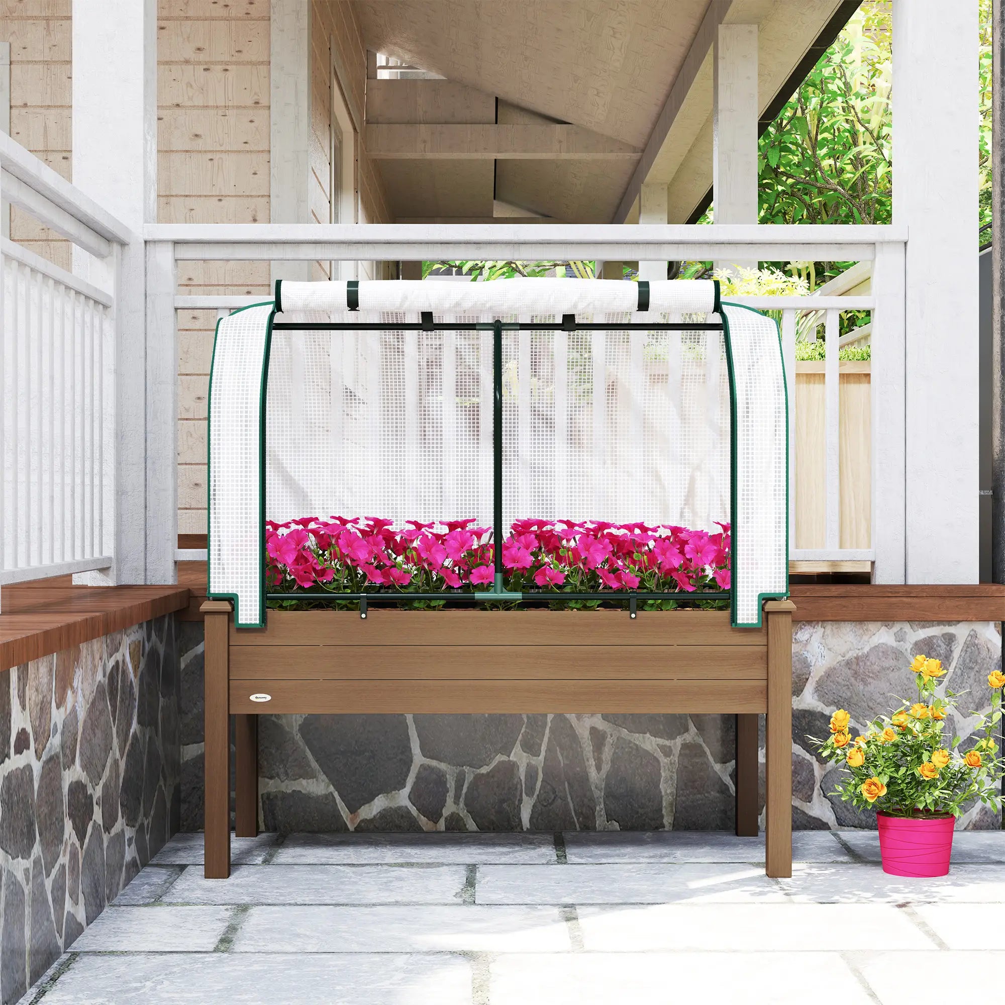 Raised Garden Bed With Greenhouse Cover, Elevated Wood Planter Box, Brown Elevated Garden Beds at Gallery Canada